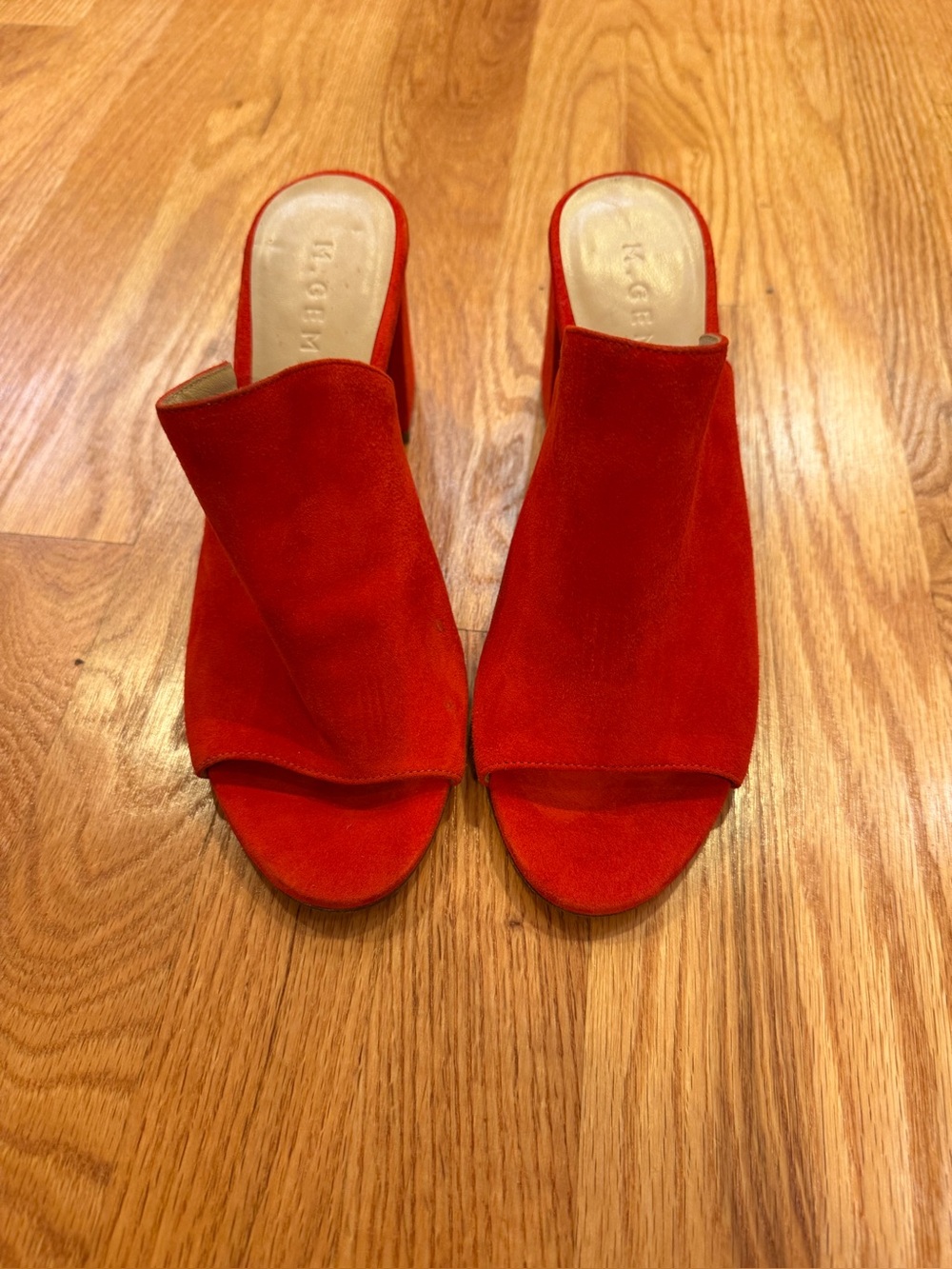 M.Gemi Suede Mule Sandals Red Orange Block Heel Size 38.5 US 8 Made in Italy